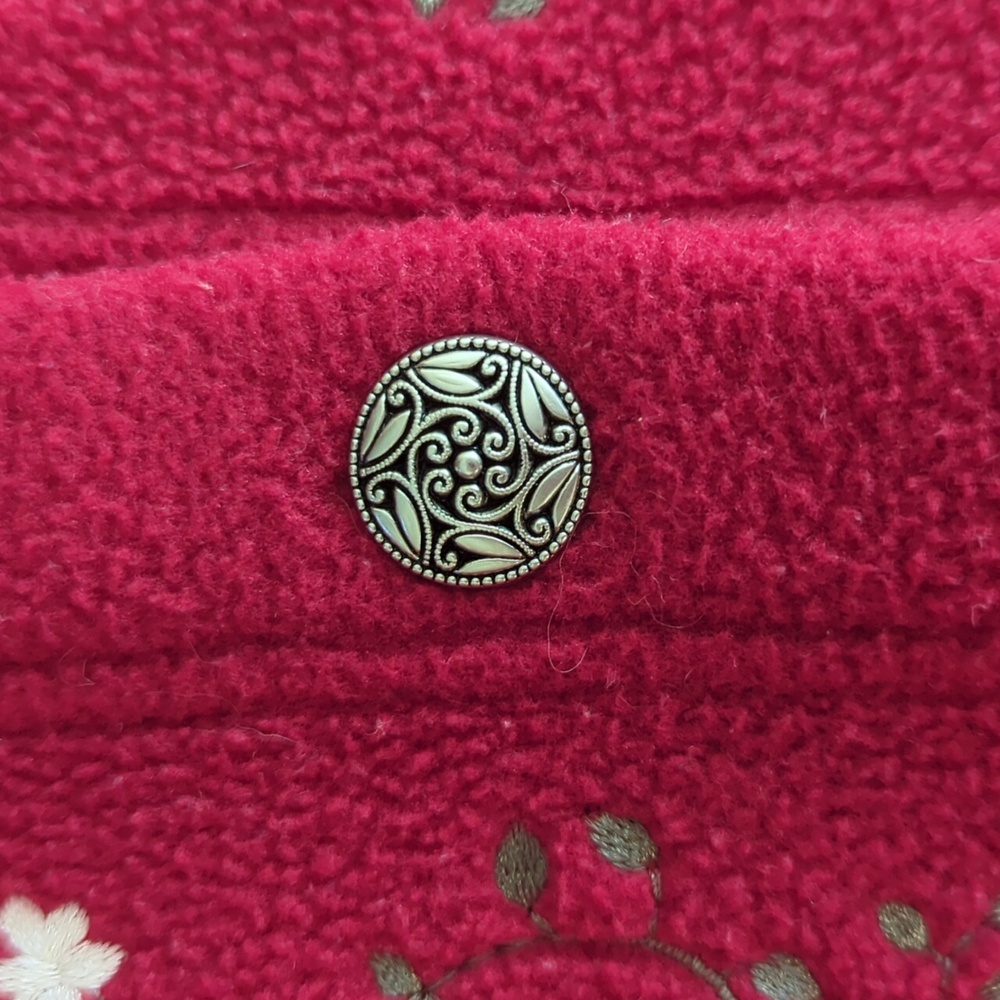 L.L. Bean Fleece Floral Button Up Embroidered Cardigan Sweater XS Regular Red - Picture 12 of 16